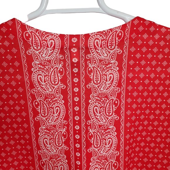 Catherines Size 3X 26/28W Blouse Pullover Stretch Paisley Lace Up Tunic Red - Picture 9 of 10